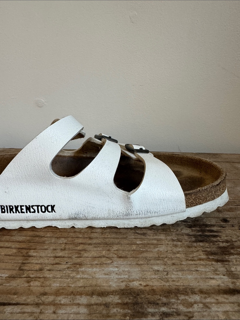 Birkenstock 38 White Florida Triple Strap Sandals Slides Birko flor - Picture 7 of 10
